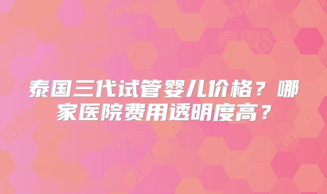 泰国三代试管婴儿价格?哪家医院费用透明度高?