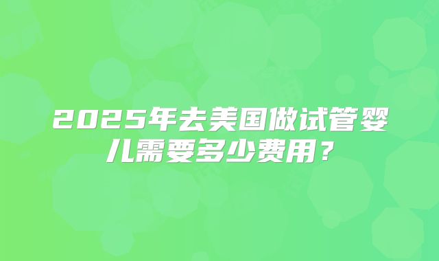 2025年去美国做试管婴儿需要多少费用?