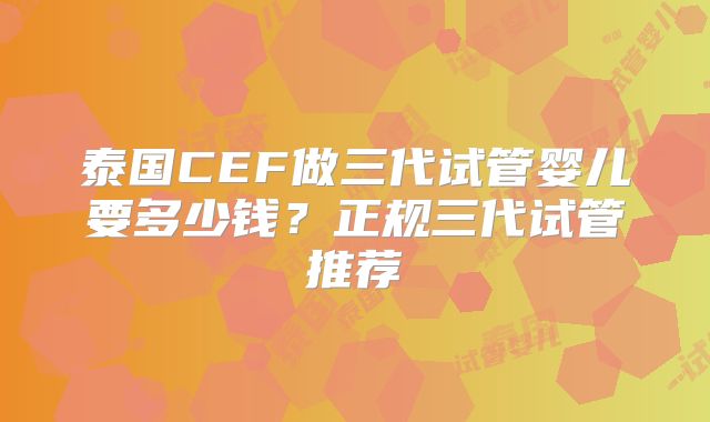 泰国CEF做三代试管婴儿要多少钱？正规三代试管推荐