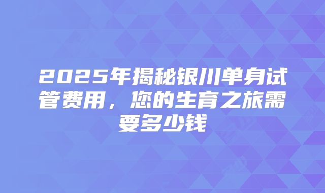 2025年揭秘银川单身试管费用，您的生育之旅需要多少钱