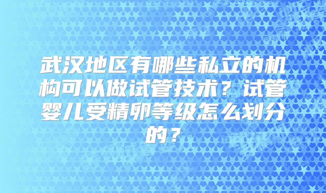 武汉地区有哪些私立的机构可以做试管技术？试管婴儿受精卵等级怎么划分的？