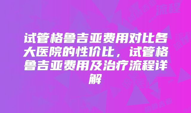 试管格鲁吉亚费用对比各大医院的性价比，试管格鲁吉亚费用及治疗流程详解