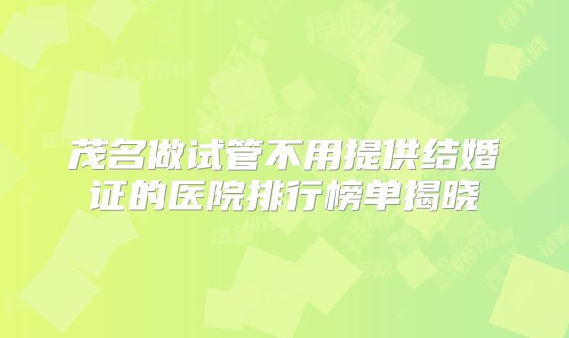 茂名做试管不用提供结婚证的医院排行榜单揭晓