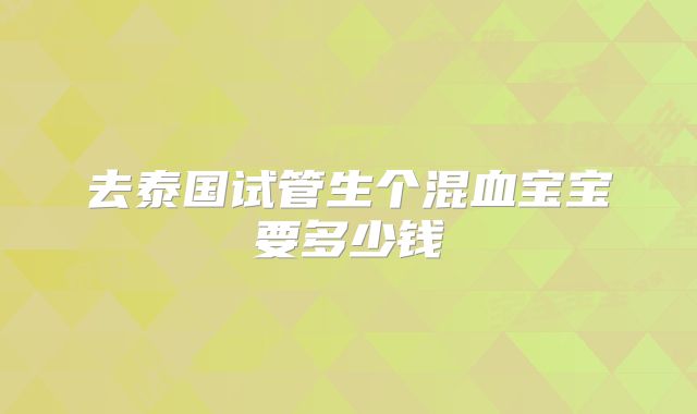 去泰国试管生个混血宝宝要多少钱