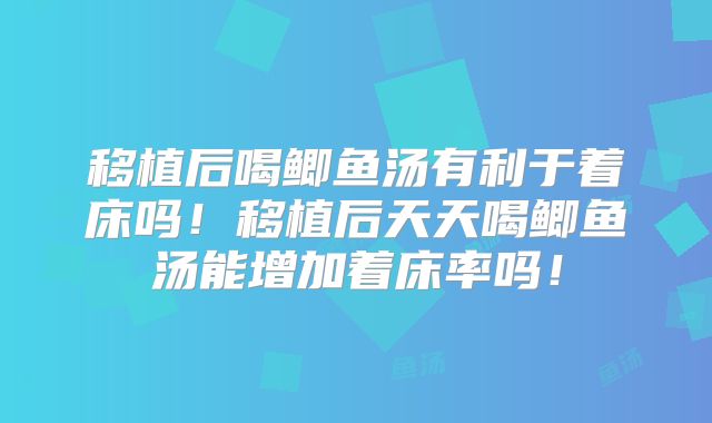 移植后喝鲫鱼汤有利于着床吗!移植后天天喝鲫鱼汤能增加着床率吗!
