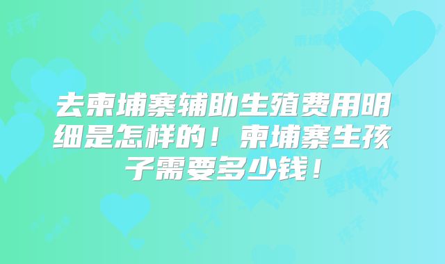 去柬埔寨辅助生殖费用明细是怎样的！柬埔寨生孩子需要多少钱！