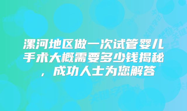 漯河地区做一次试管婴儿手术大概需要多少钱揭秘 ，成功人士为您解答
