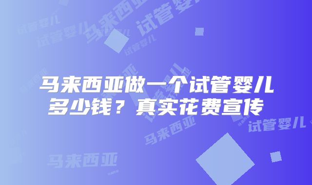 马来西亚做一个试管婴儿多少钱？真实花费宣传