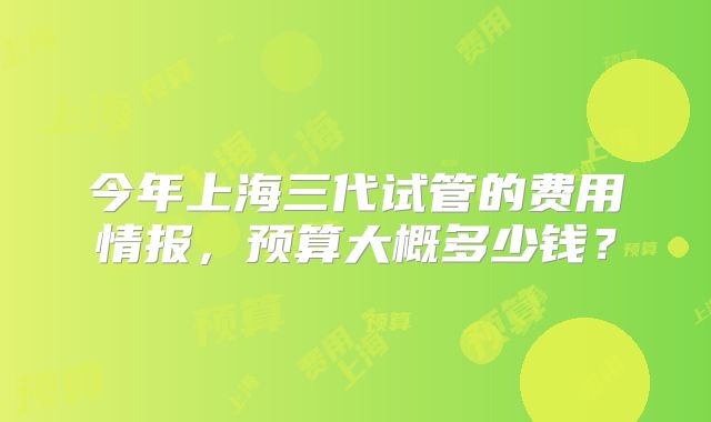 今年上海三代试管的费用情报，预算大概多少钱？