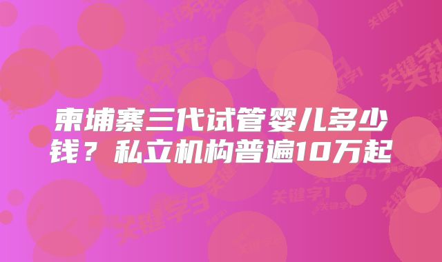 柬埔寨三代试管婴儿多少钱?私立机构普遍10万起
