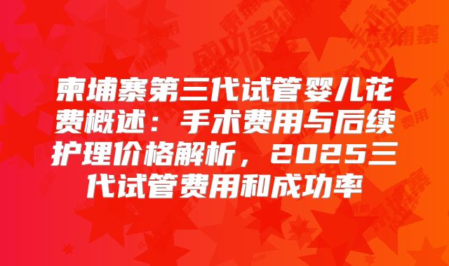 柬埔寨第三代试管婴儿花费概述：手术费用与后续护理价格解析，2025三代试管费用和成功率