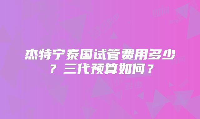 杰特宁泰国试管费用多少？三代预算如何？