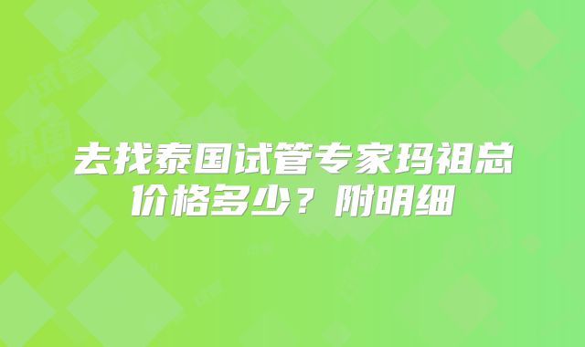 去找泰国试管专家玛祖总价格多少?附明细