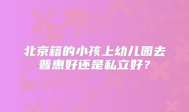 北京籍的小孩上幼儿园去普惠好还是私立好？