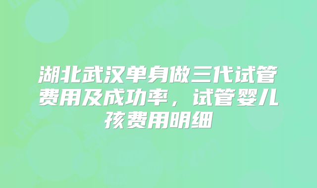 湖北武汉单身做三代试管费用及成功率，试管婴儿孩费用明细