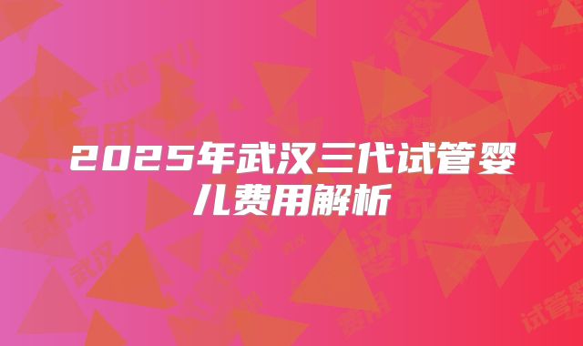 2025年武汉三代试管婴儿费用解析