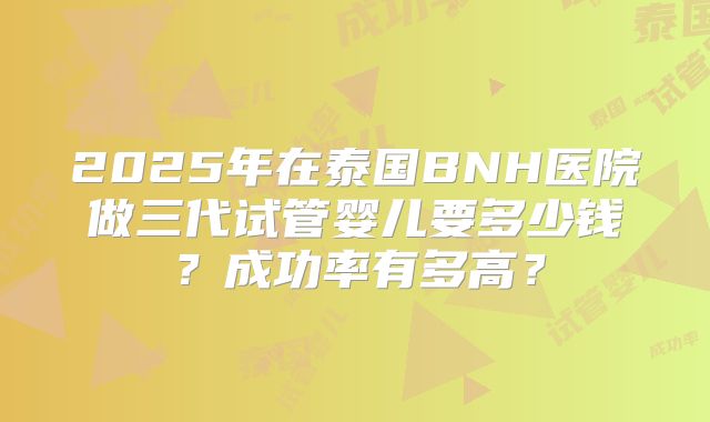 2025年在泰国BNH医院做三代试管婴儿要多少钱？成功率有多高？