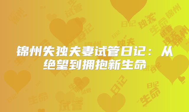 锦州失独夫妻试管日记：从绝望到拥抱新生命