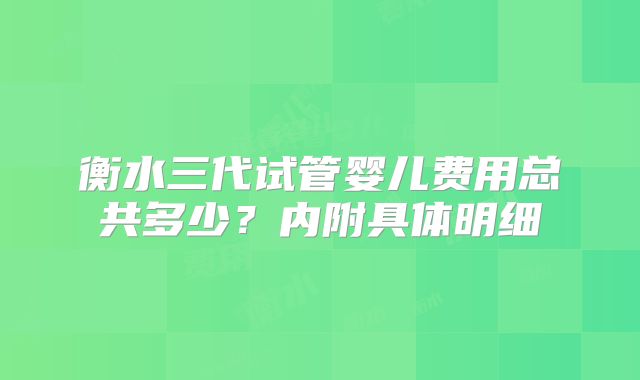 衡水三代试管婴儿费用总共多少?内附具体明细