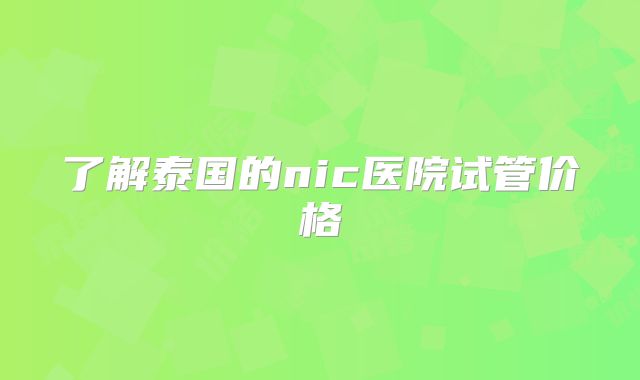 了解泰国的nic医院试管价格