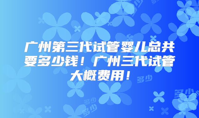 广州第三代试管婴儿总共要多少钱！广州三代试管大概费用！