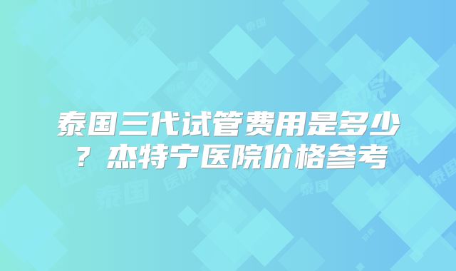 泰国三代试管费用是多少？杰特宁医院价格参考