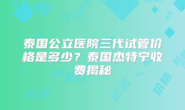 泰国公立医院三代试管价格是多少?泰国杰特宁收费揭秘