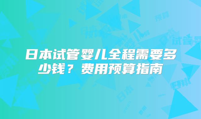 日本试管婴儿全程需要多少钱？费用预算指南