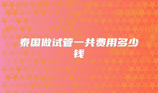 泰国做试管一共费用多少钱