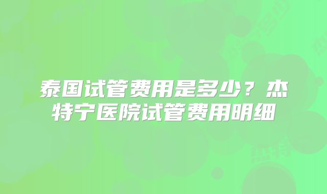 泰国试管费用是多少？杰特宁医院试管费用明细