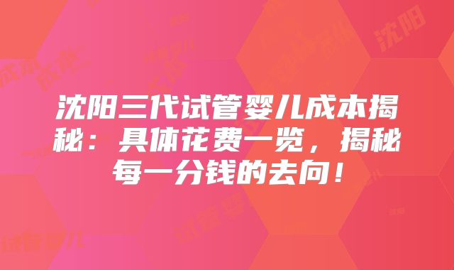 沈阳三代试管婴儿成本揭秘:具体花费一览,揭秘每一分钱的去向!