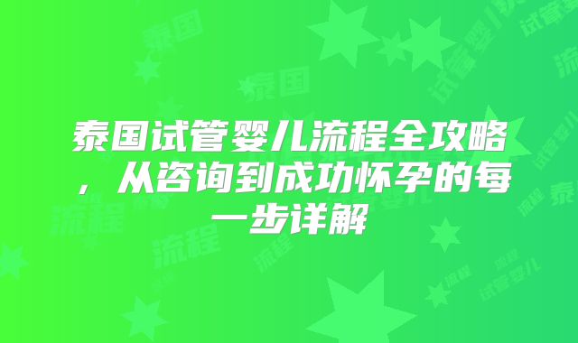 泰国试管婴儿流程全攻略，从咨询到成功怀孕的每一步详解