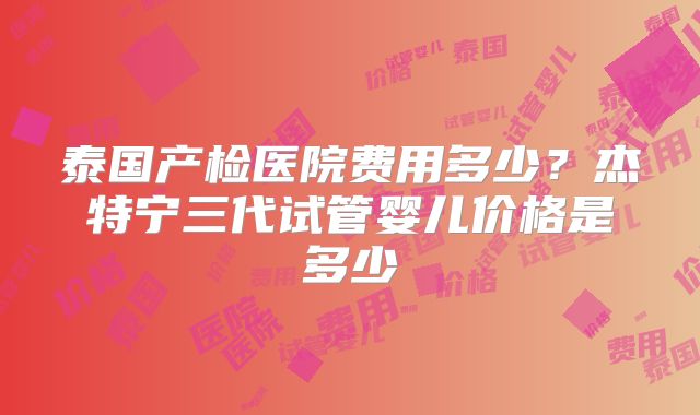 泰国产检医院费用多少？杰特宁三代试管婴儿价格是多少