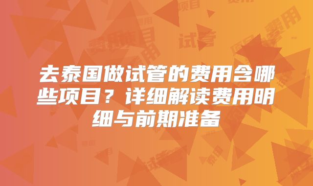 去泰国做试管的费用含哪些项目？详细解读费用明细与前期准备