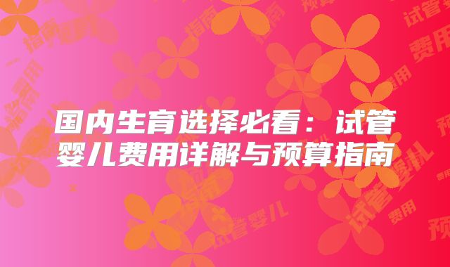 国内生育选择必看:试管婴儿费用详解与预算指南