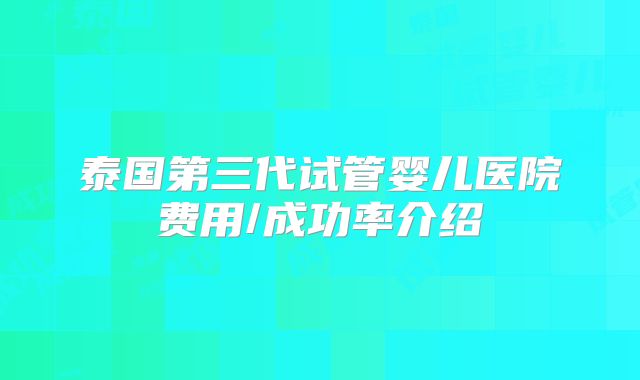 泰国第三代试管婴儿医院费用/成功率介绍