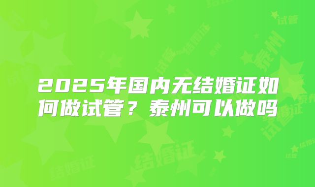 2025年国内无结婚证如何做试管?泰州可以做吗