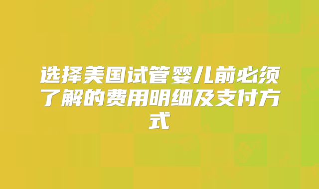 选择美国试管婴儿前必须了解的费用明细及支付方式