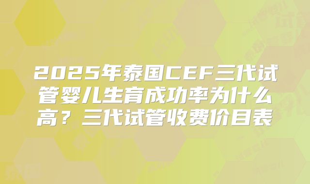 2025年泰国CEF三代试管婴儿生育成功率为什么高?三代试管收费价目表