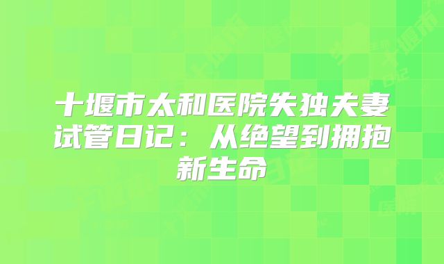 十堰市太和医院失独夫妻试管日记：从绝望到拥抱新生命