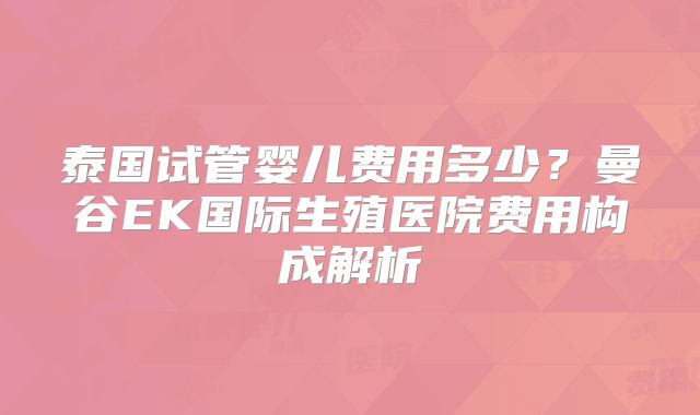 泰国试管婴儿费用多少？曼谷EK国际生殖医院费用构成解析