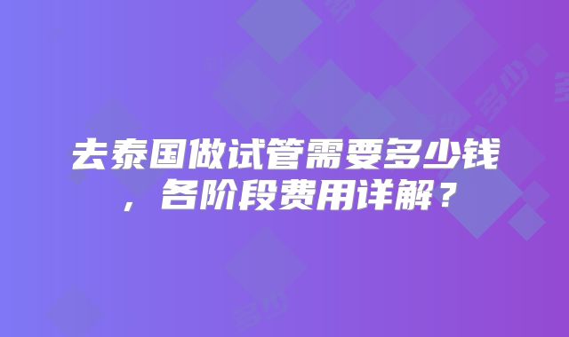 去泰国做试管需要多少钱，各阶段费用详解？