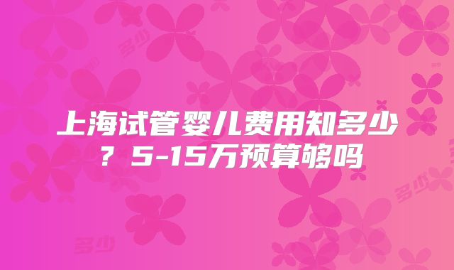 上海试管婴儿费用知多少?5-15万预算够吗
