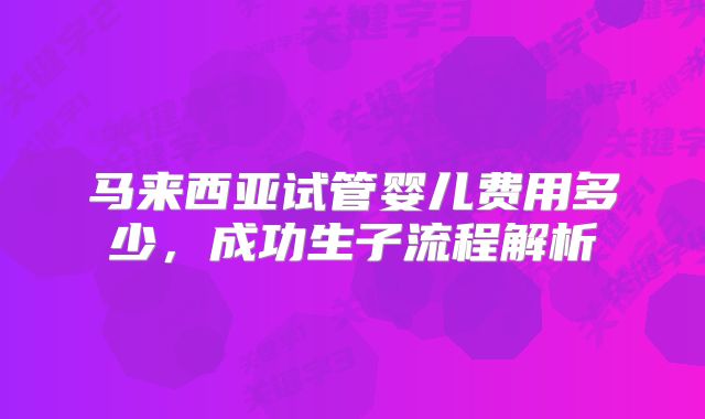 马来西亚试管婴儿费用多少，成功生子流程解析