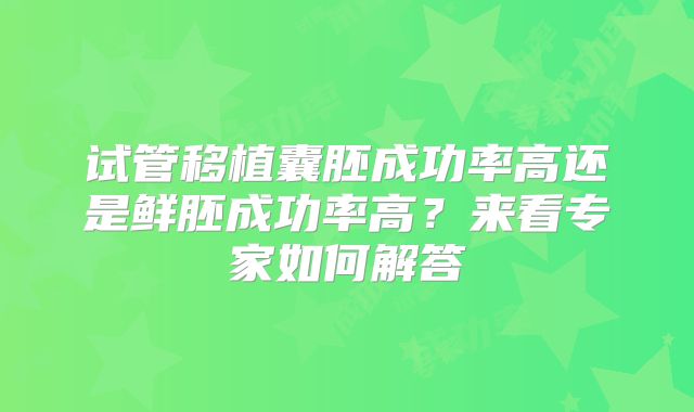 试管移植囊胚成功率高还是鲜胚成功率高？来看专家如何解答