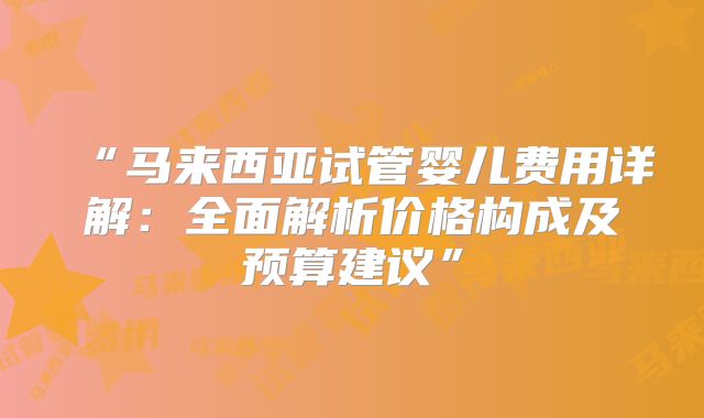 “马来西亚试管婴儿费用详解：全面解析价格构成及预算建议”