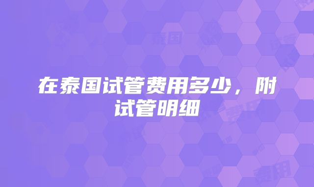 在泰国试管费用多少，附试管明细