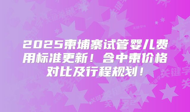 2025柬埔寨试管婴儿费用标准更新！含中柬价格对比及行程规划！
