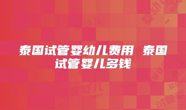 泰国试管婴幼儿费用 泰国试管婴儿多钱