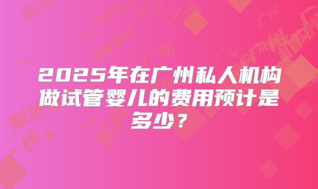 2025年在广州私人机构做试管婴儿的费用预计是多少？